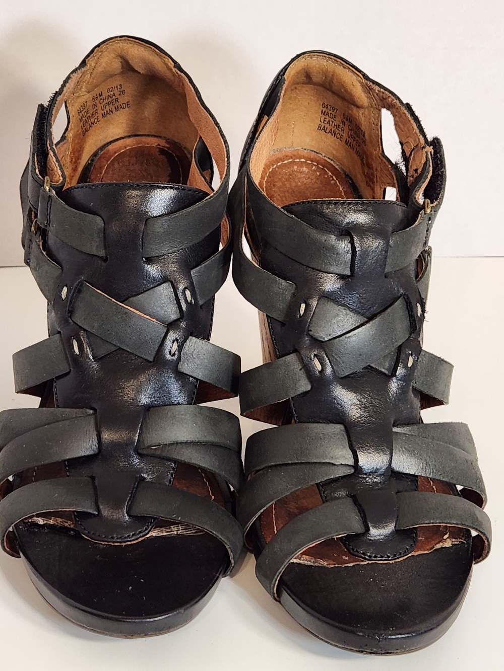 Clarks Black Leather Woven Strap Sandals